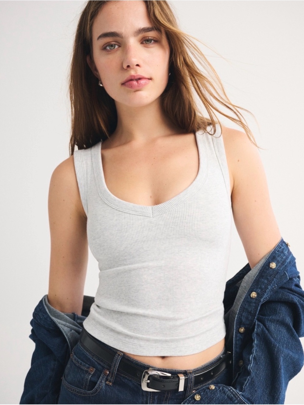 Abercrombie Bra-Free Grey V-neck Tank Top